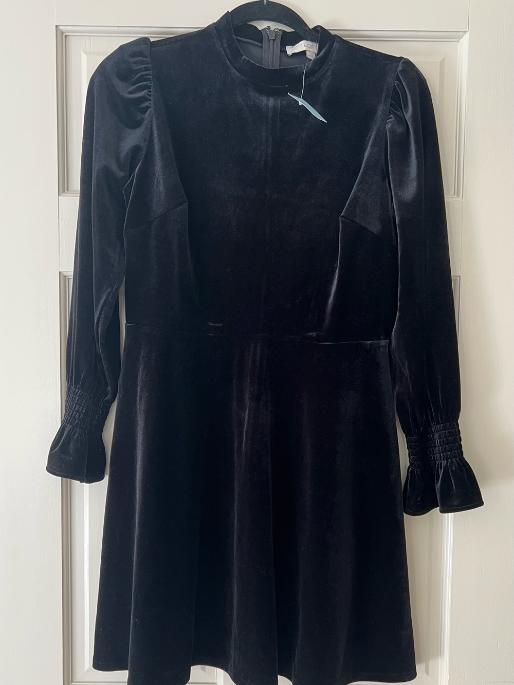 LOFT Black Velvet Long-Sleeve Mini Dress